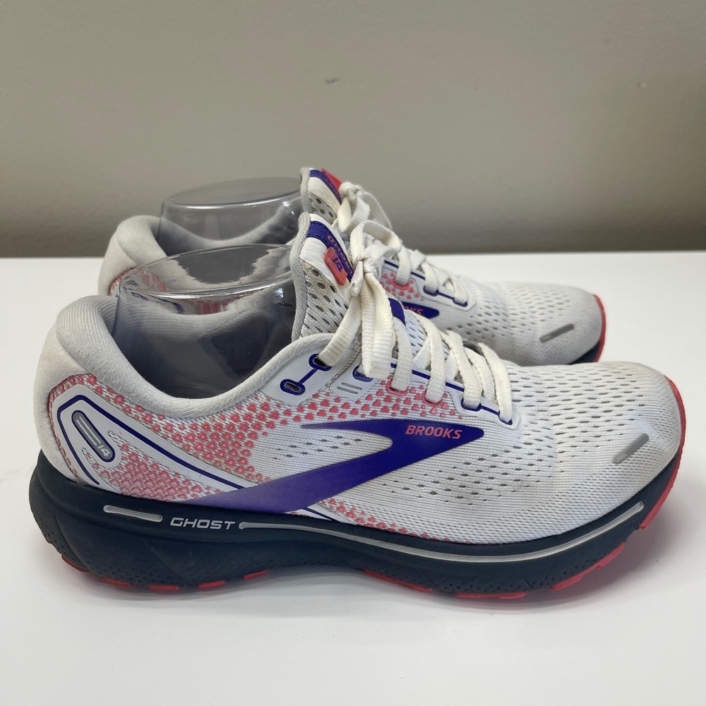 Brooks Ghost 14 Running Shoes Womens 8.5 White Pink Purple 1203561B192